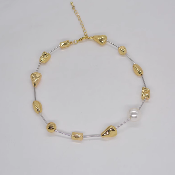 不規則金屬珍珠拼接項鏈（金色）#F352001297