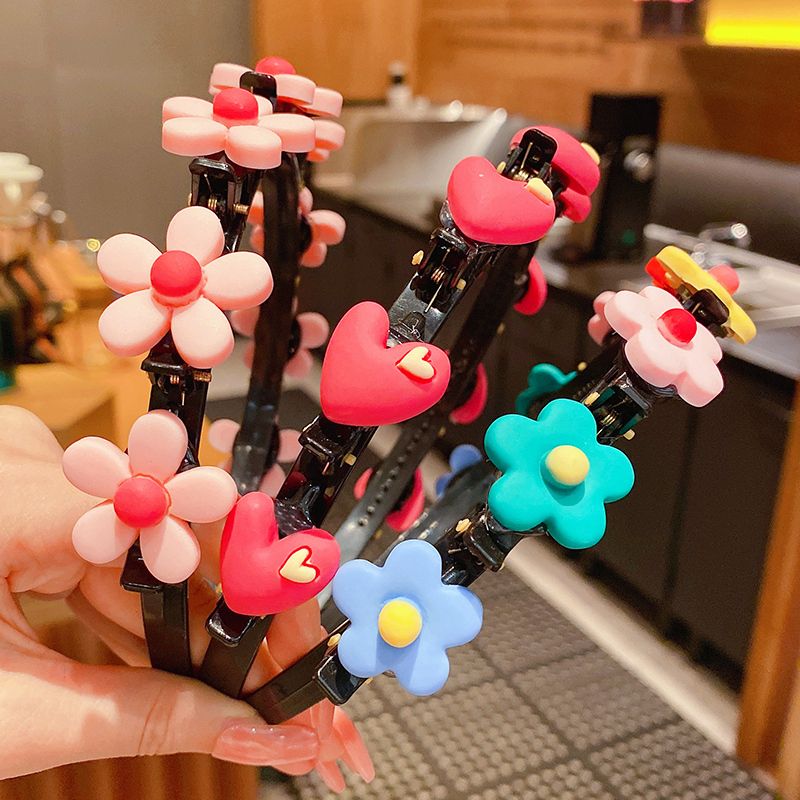 兒童碎髮頭箍劉海髮箍髮飾頭飾(10#花朵+愛心編髮髮箍3件套)