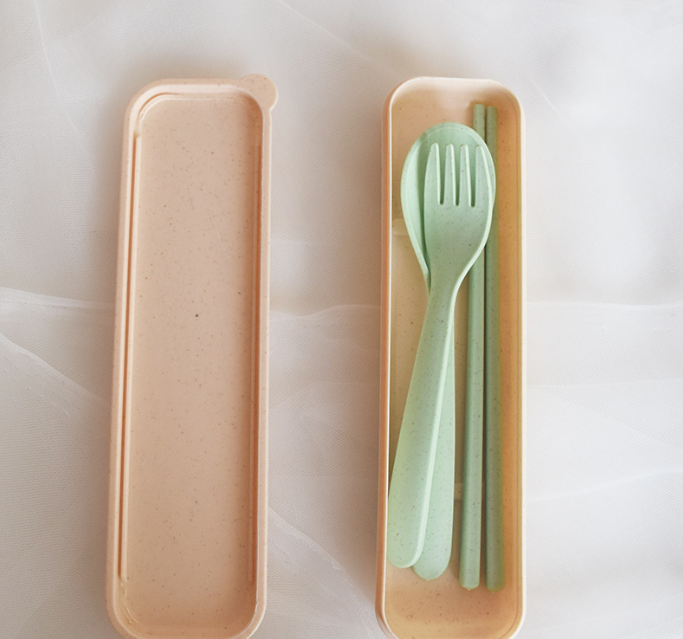創意戶外便攜加厚小麥秸稈餐具 防摔餐具套裝(北歐綠色)