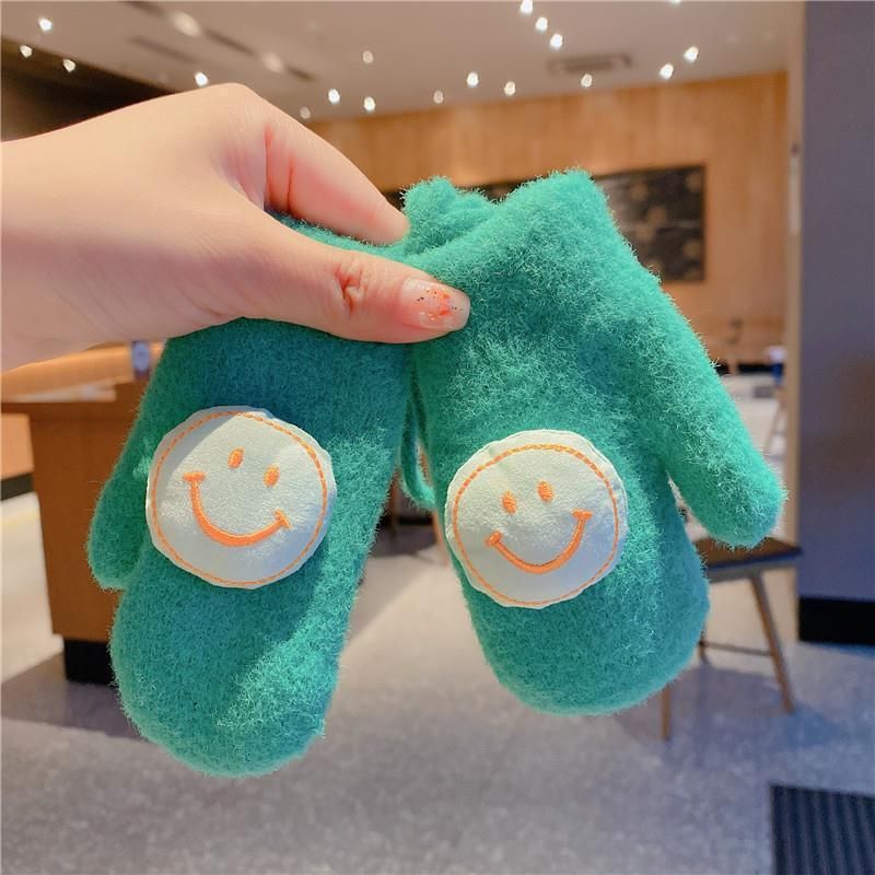兒童笑臉保暖包指手套(小童（0-3歲13cm） 綠色）#S001108278