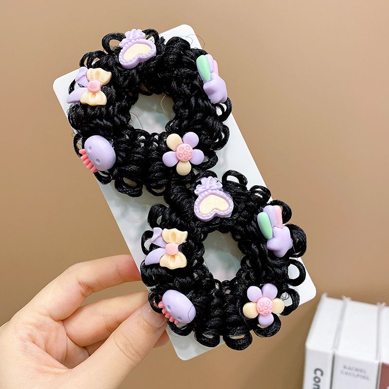 兒童可愛花朵假髮丸子頭髮圈頭飾(8#紫色1對)