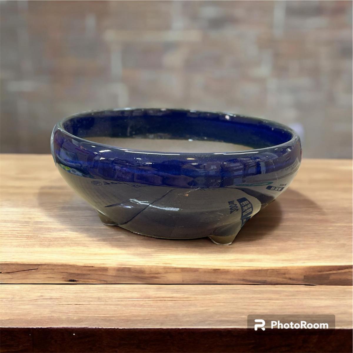 大石物產 - 日本製 植物花盆 陶瓷 手工 丸鐵盤  (日本藍)