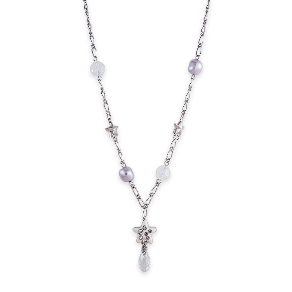 Göessele: platinum plating, rhinestone, faux pearl, crystal bead, enamel (double-faced design) pendant necklace