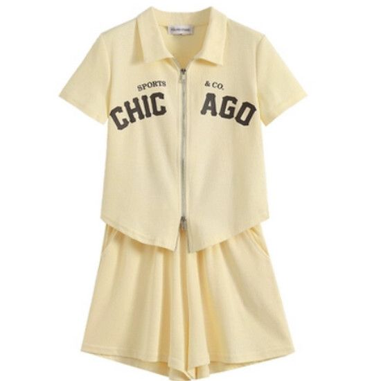 polo領t恤+短褲套裝【杏色】【L-4XL碼】（下單後請聯絡客服確認發貨尺碼）#K011004302