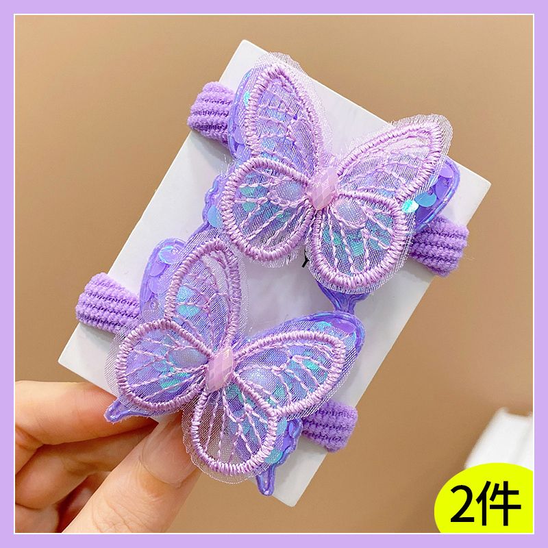 兒童甜美糖果色蝴蝶結髮圈頭飾(2#紫色-2件裝)