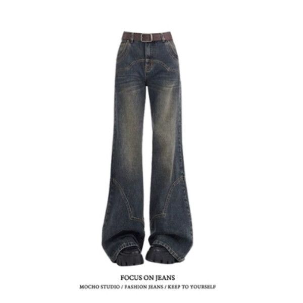 復古微喇叭牛仔褲【水泥灰】尺碼【S碼-XL碼】【下單後請聯絡客服確認發貨尺碼】#K022001098