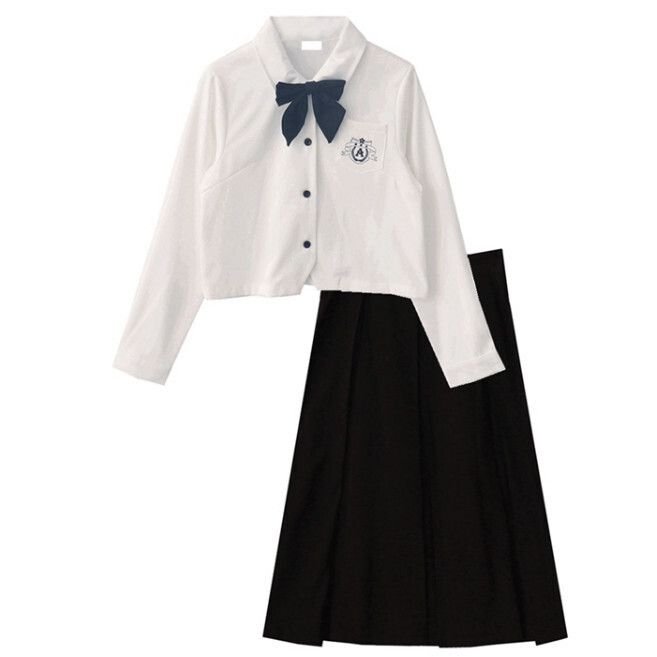 白襯衫+黑半身裙+蝴蝶結套裝【S碼/L碼】（下單後請聯絡客服確認發貨尺碼）