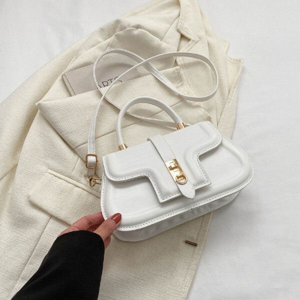 簡約純色手提包百搭單肩斜挎小方包【白色】#H078038286