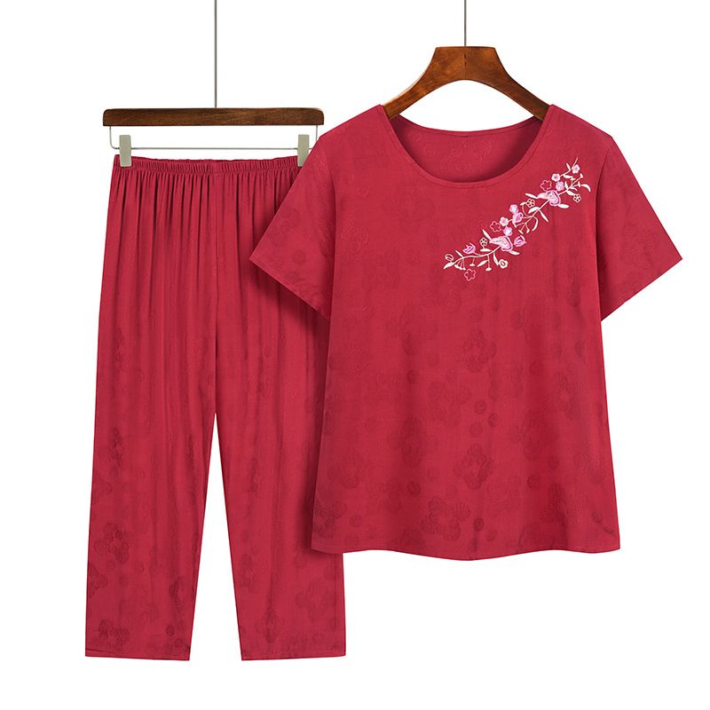 老年人短袖套裝( XL-4XL碼 5款紅色）【下單後請聯絡客服確認發貨尺碼】F001099259