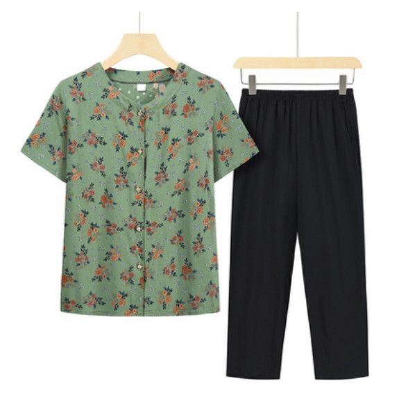 夏季中老年開衫套裝（9號色套裝）【尺碼：XL-5XL】【下單後聯絡客服確認發貨尺碼】F203013220