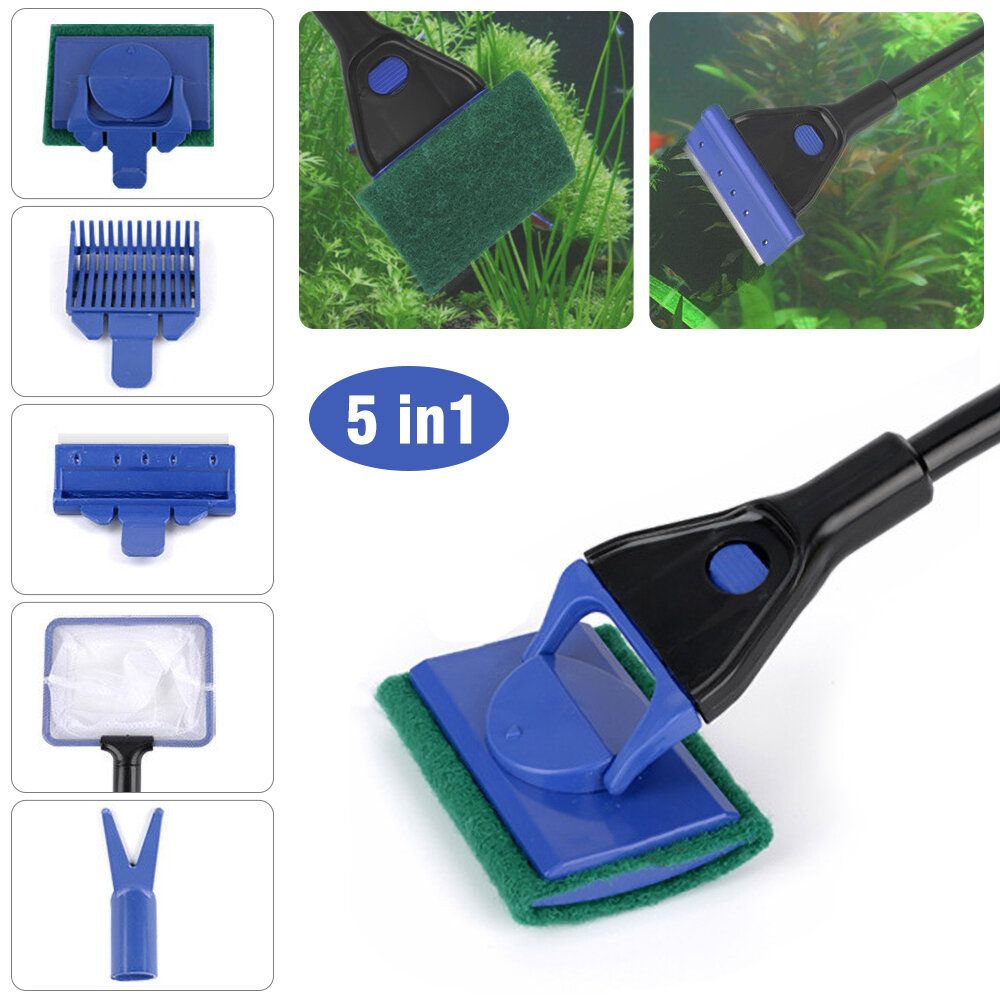 5 in1 Fish Tank Cleaning Tool Fish Tank Glass Cleaning Brush Aquarium Tools Fishing Weed Clips Algae Scraper Cleaning Kit