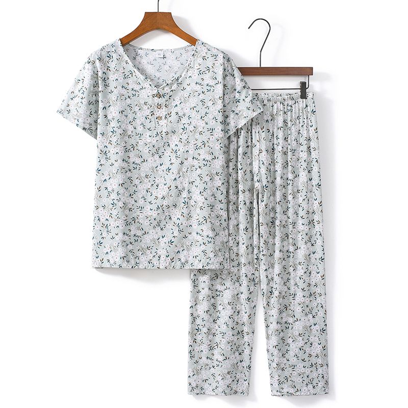 老年人短袖套裝( XL-4XL碼 清新小碎花）【下單後請聯絡客服確認發貨尺碼】F001099107