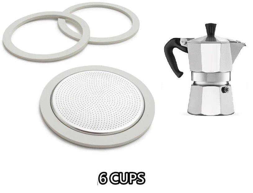 6 CUPS BIALETTI  Moka 比樂蒂 鋁質經典摩卡咖啡壺 (非原廠)代用 6杯裝 墊片和過濾器#G889001084