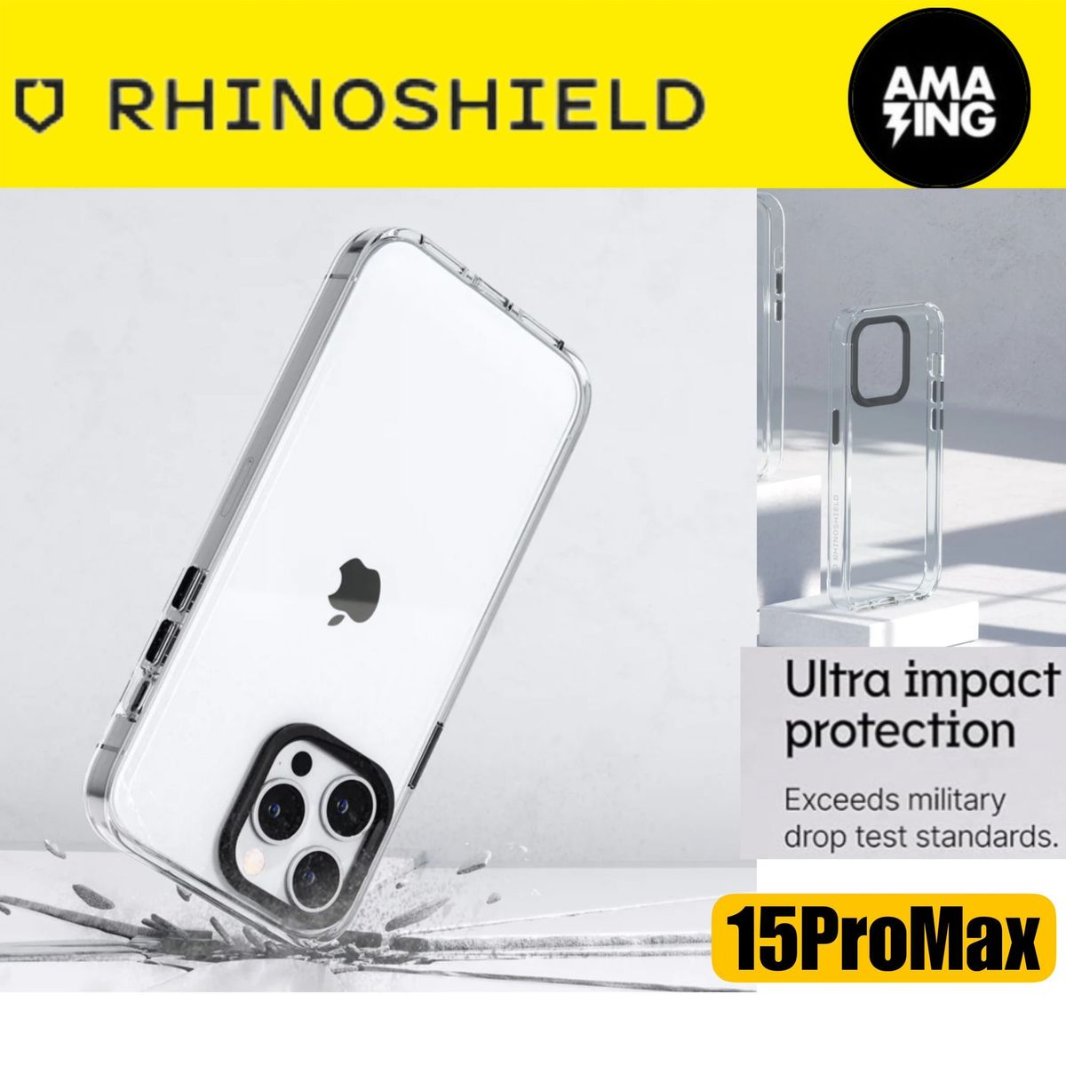 犀牛盾 [iPhone 15 Pro Max] 透明外殼 - 防黃變防震美國軍用 MIL 標準 SGS 認證防刮薄輕量級高清晰度