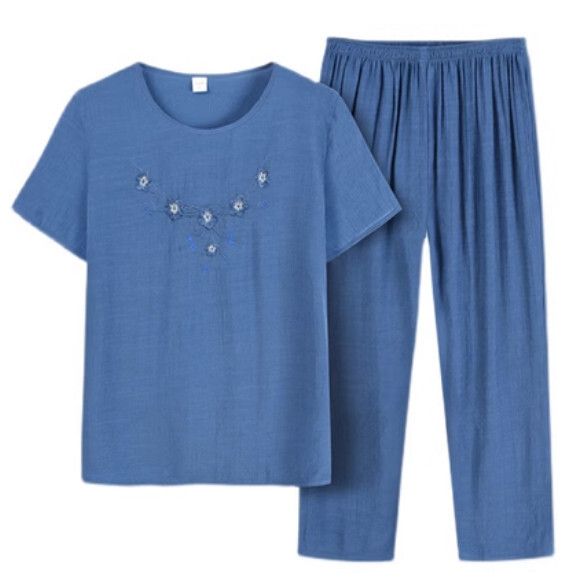 夏季中老年綿綢套裝（紅色）【尺碼：XL-4XL】【下單後聯絡客服確認發貨尺碼】F203013045