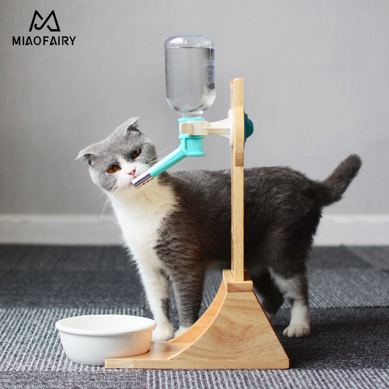 (VP0044)Pet Solid Wood Hanging Water Fountain 300ml Cat Dog Cute Adjustable Drinking Height Suitable