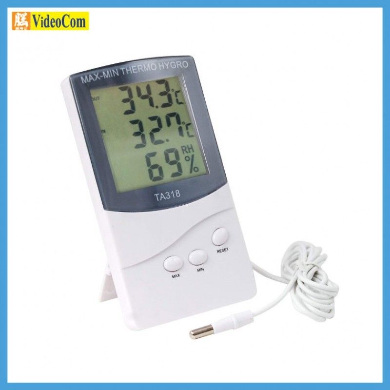 TA318 Digitales Innen/Außen Thermometer Hygrometer Mit Sonde – Wandmontage, Großes LCD Display