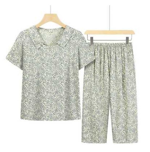 夏季中老年綿綢套裝（杏色鈴鐺花）【尺碼：XL-4XL】【下單後聯絡客服確認發貨尺碼】F203013319