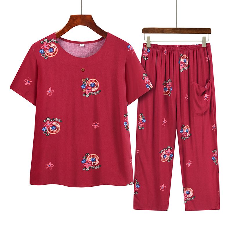 中老年媽媽短袖套裝(XL-4XL碼 9號色）【下單後請聯絡客服確認發貨尺碼】F001099384