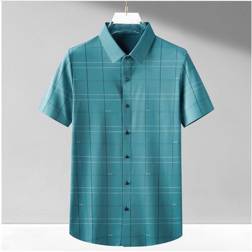 男士格子短袖襯衫（湖水綠M-4XL碼）（下單後聯繫客服確認發貨尺碼）#S055008328