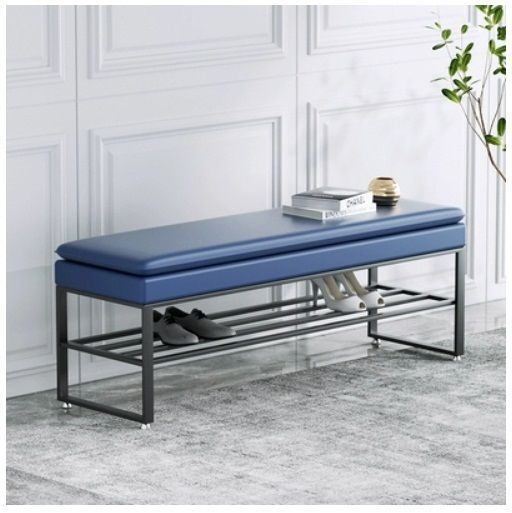 換鞋凳門口鞋架長條椅進門鞋櫃(藍色+黑腳) 120x30x45cm#H099024309