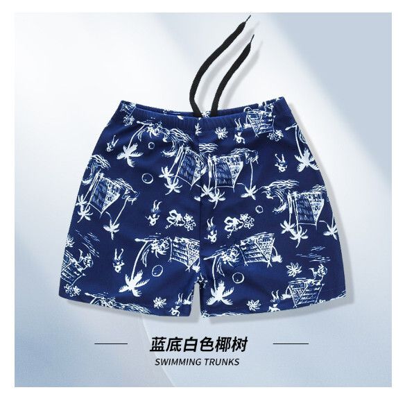 成人平角寬鬆保守泳褲【XL-3XL碼】【藍底白色椰樹（YK48885-15）】(下單後聯絡客服確認發貨尺碼) #H161023636