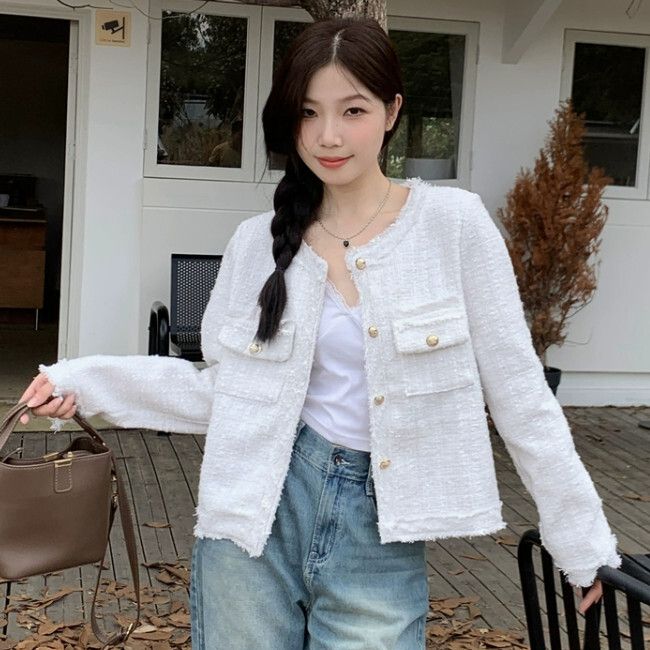 小金扣短款上衣(S-XL碼)(白色)(下單後聯絡客服確認發貨尺碼)#K004008387