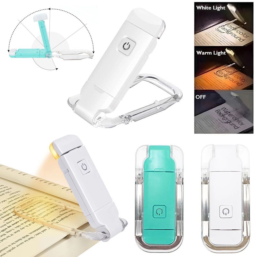 White ( White Light ) Folding Clip Book Lamp Telescopic Rotating USB Rechargeable Lamp Staying Up