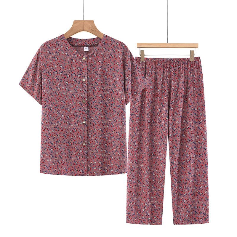 中老年媽媽短袖套裝(XL-4XL碼 皮紅碎花）【下單後請聯絡客服確認發貨尺碼】F001099410