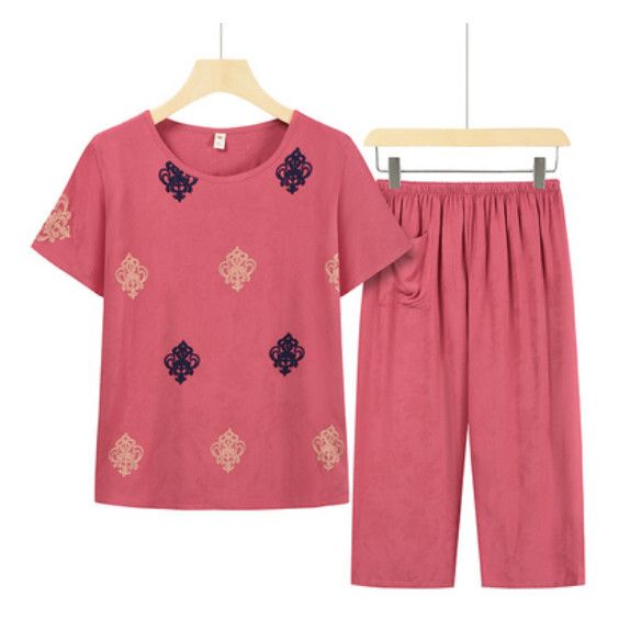夏季中老年民族風兩件套套裝（暖藍）【尺碼：XL-3XL】【下單後聯絡客服確認發貨尺碼】F203013196