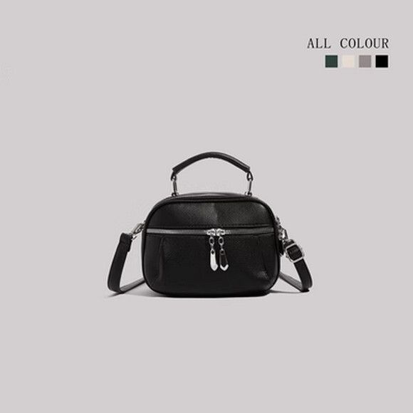 大容量多層小圓包百搭單肩斜挎包【黑色】【尺寸：21cm*12cm*16cm】#S078035510