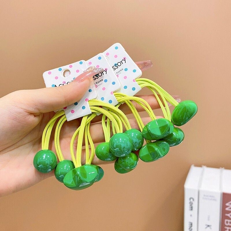 兒童高彈力雙頭皮筋髮繩彩色頭繩頭飾髮飾(21#綠色6件套（短款）)