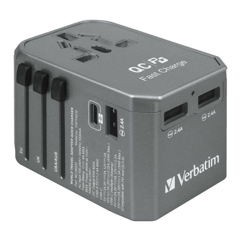 威寶| Verbatim 旅行充電器4 Ports 66433 40W/45W QC 3.0 Type C PD