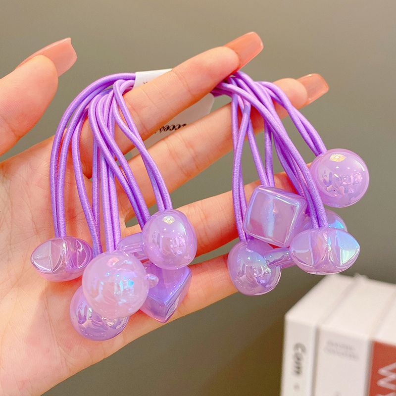 兒童高彈力雙頭皮筋髮繩彩色頭繩頭飾髮飾(紫色-5個)