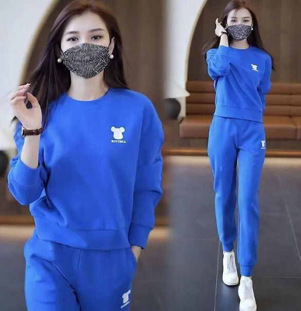 長袖休閒衛衣兩件套【彩藍色】 (尺碼：M-4XL碼) (下單後聯繫客服確認發貨尺碼)#F158027387