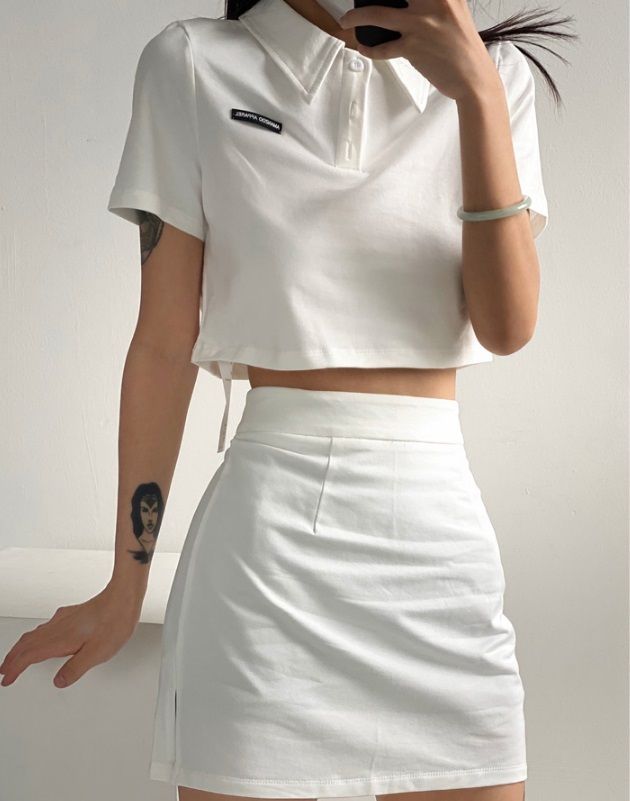 短裙T卹兩件套裝(白色)(S-L碼)(下單後聯絡客服確認發貨尺碼)#K004003230