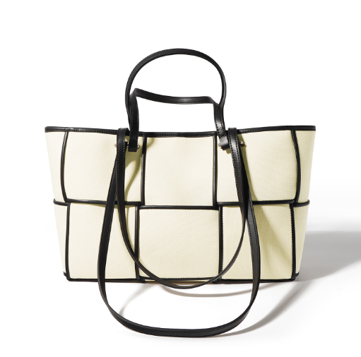 牛皮帆布單肩手提大包（熊貓色）#S019054237