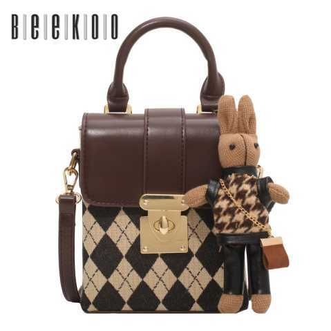 beekoo square pattern bag with handle and strap