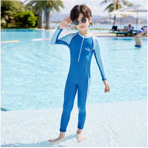 男童連體泳衣（淺藍色）（L-6XL)（下單後跟客服聯系發貨的尺寸）#H324003236