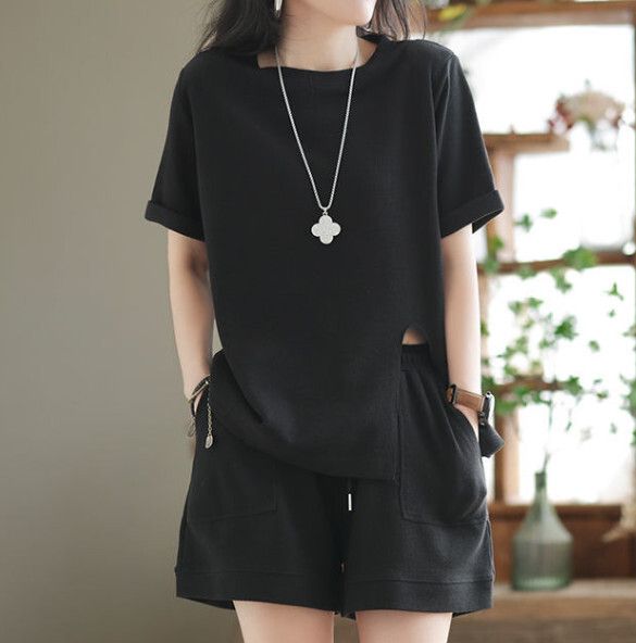 休閒T卹短褲套裝【黑色】 (尺碼：M-3XL碼) (下單後聯繫客服確認發貨尺碼)#F158027154