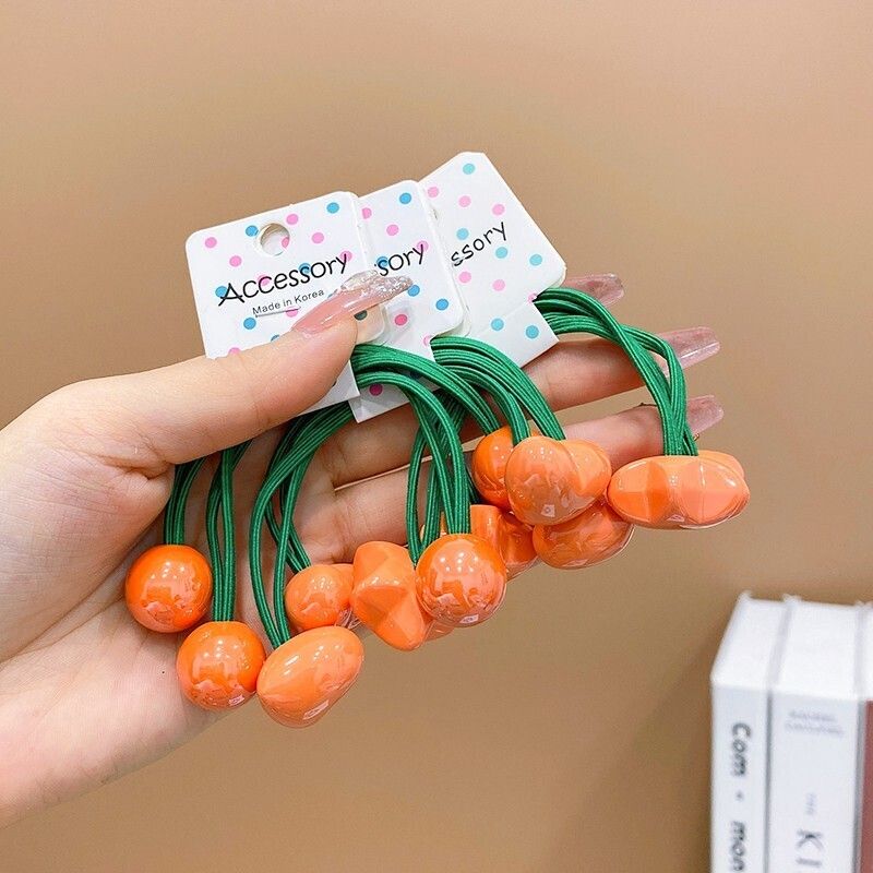 兒童高彈力雙頭皮筋髮繩彩色頭繩頭飾髮飾(22#橙色6件套（短款）)