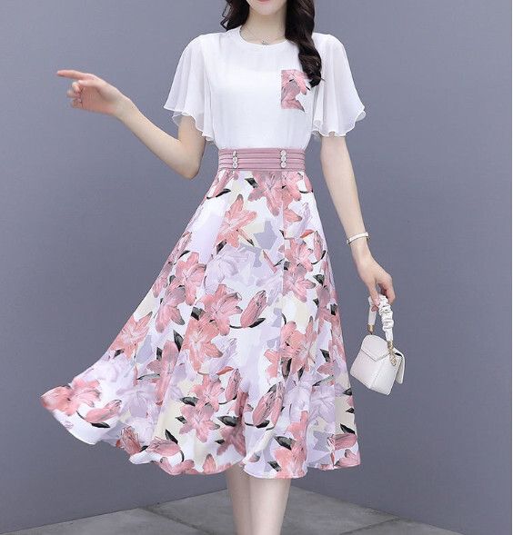 碎花半身裙子套裝【粉色】 (M-2XL碼) (下單後聯繫客服確認尺碼)#F158027100