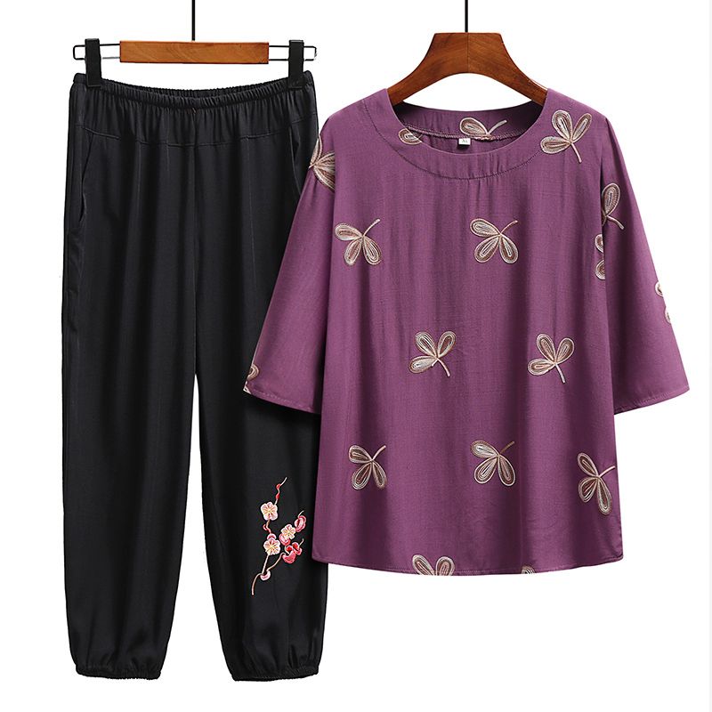 老年人短袖套裝( XL-6XL碼 716紫色（套裝））【下單後請聯絡客服確認發貨尺碼】F001099162