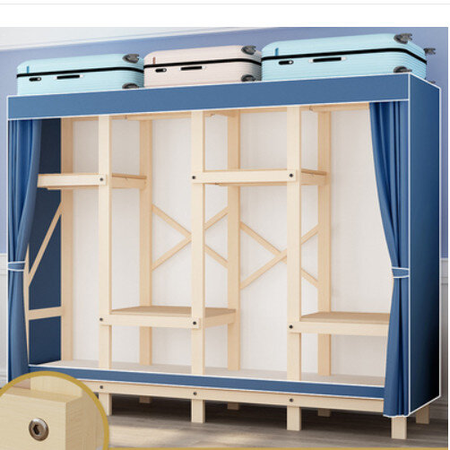 簡易組裝收納布衣櫃（ SM200款深藍色(長2000深45高162cm) 無門）#N270_005_040