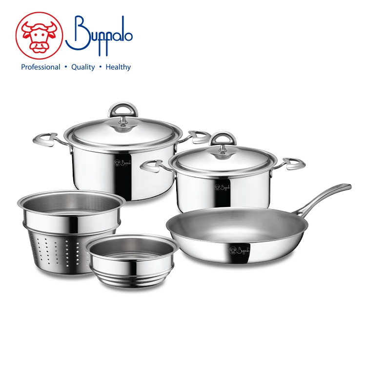 ELEGANT 7-Piece Cookware Set: Sauce Pots 20cm & 22cm + Fry Pan 28cm + Pasta Insert 22cm + Boiler