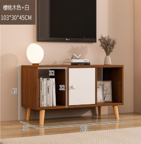 極簡電視機收納櫃（單門帶腿櫻桃木色+白-103*30*45）#H51_048_058
