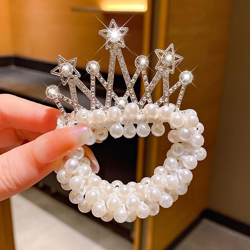 兒童公主皇冠頭飾皮筋頭花髮圈（8#白色星星)