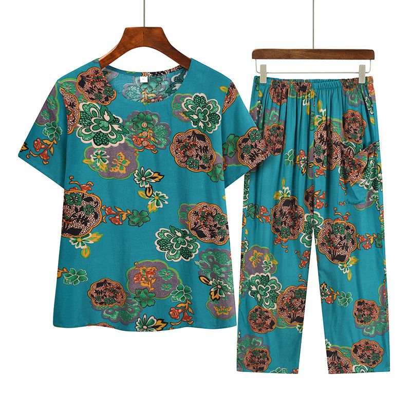 中老年媽媽短袖套裝(XL-4XL碼 6號色）【下單後請聯絡客服確認發貨尺碼】F001099381