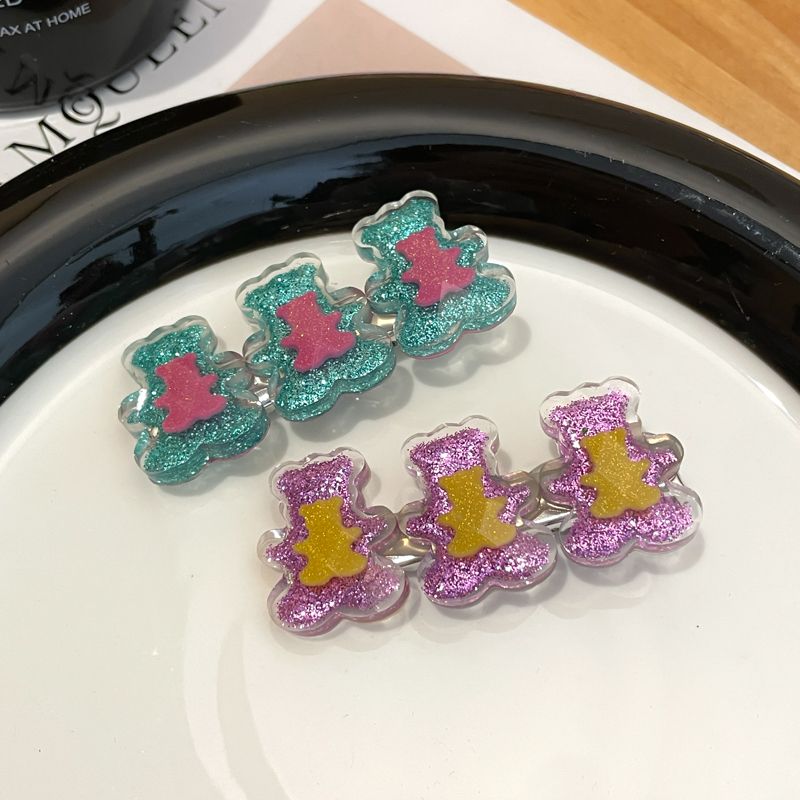 兒童彩色小髮夾側邊夾 頭飾/髮飾(24-小熊藍色+紫色)