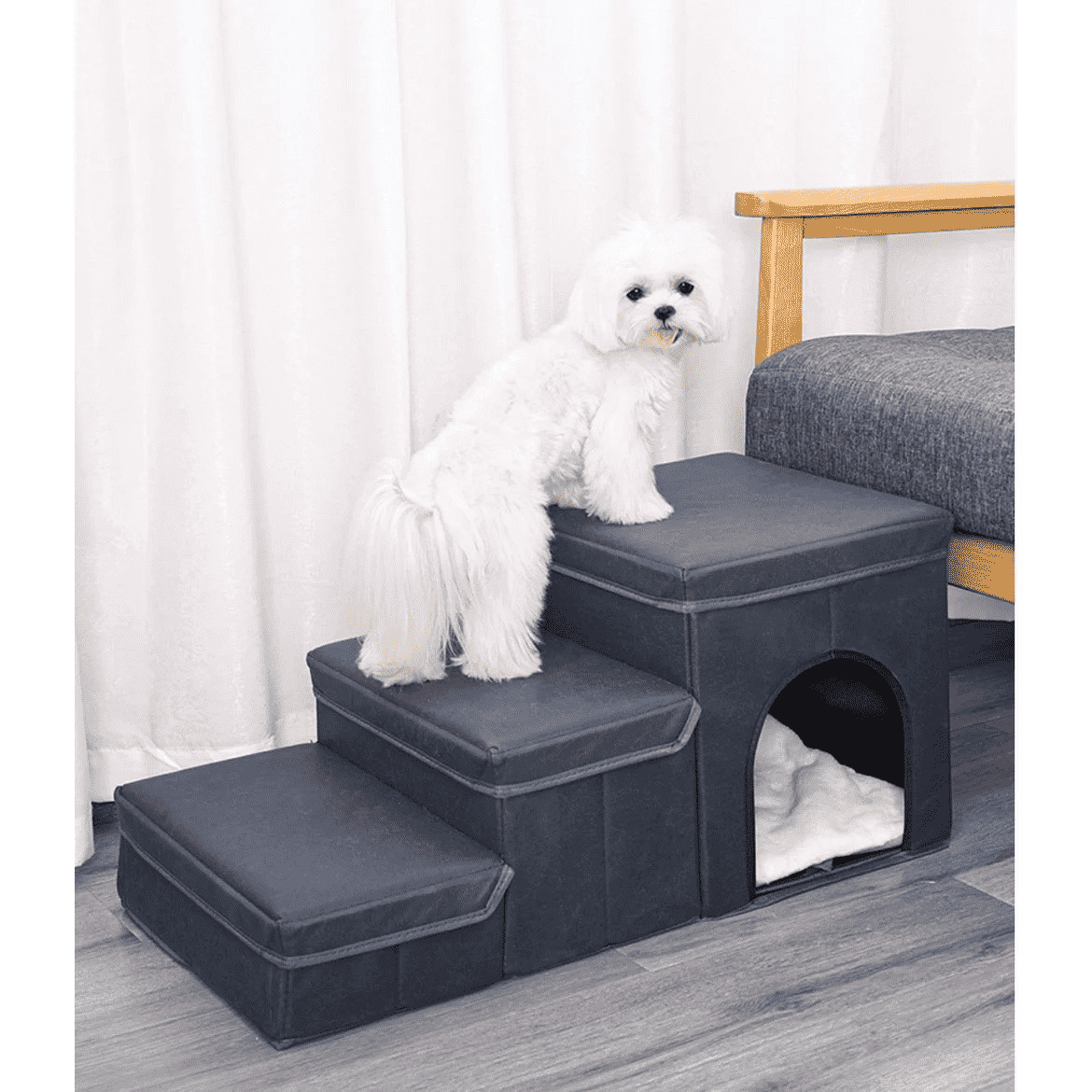 Pet Puppy Comb Staircase Landing Assist Pad with Storage Cabinet Three Layers Deep Blue 33cm Specifi